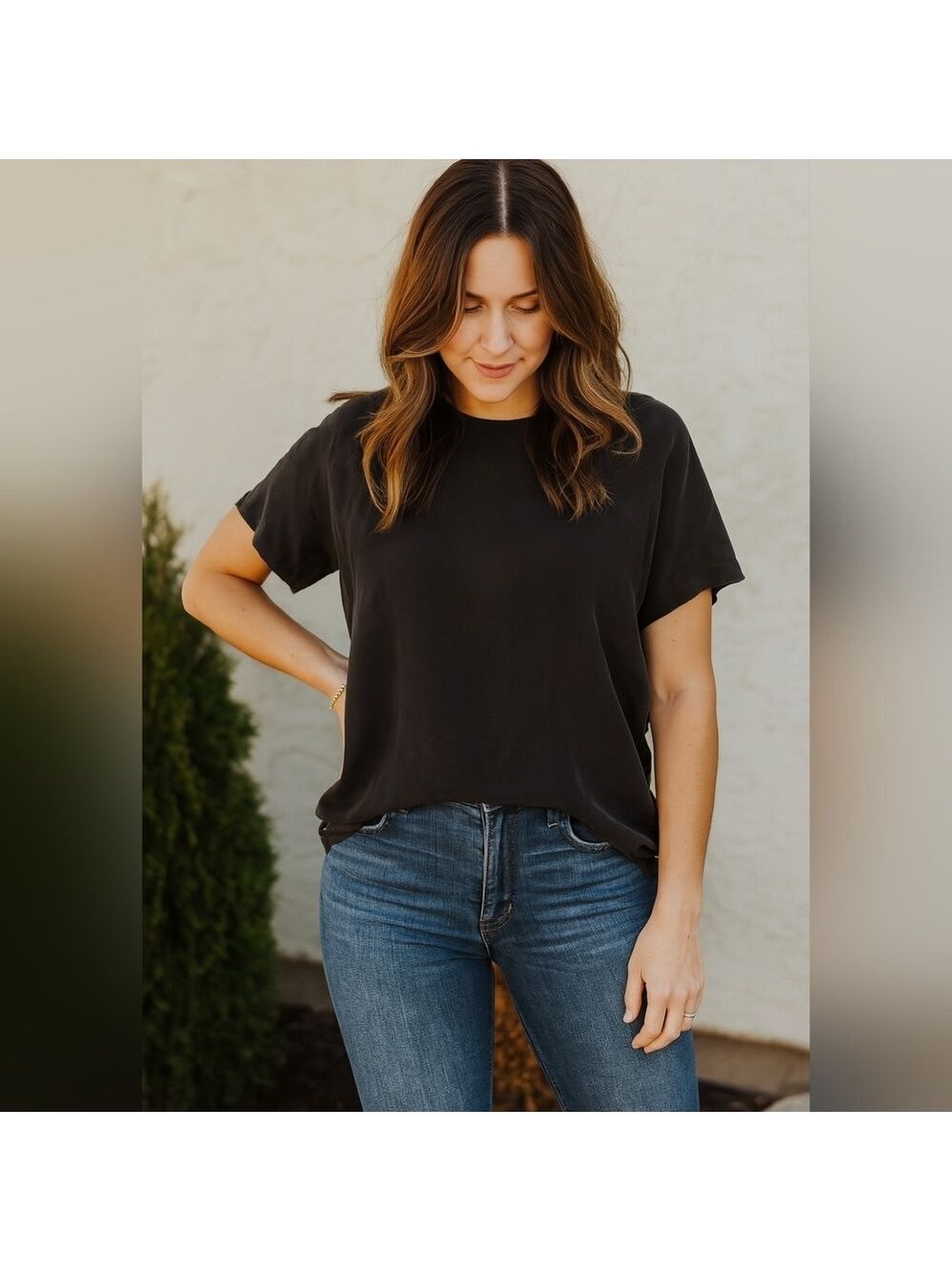 Oscar De La Renta Silky short sleeve blouse